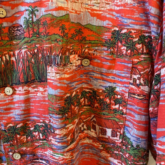 Unique Red Skies Island Print Button Down Shirt - Picture 2 of 5
